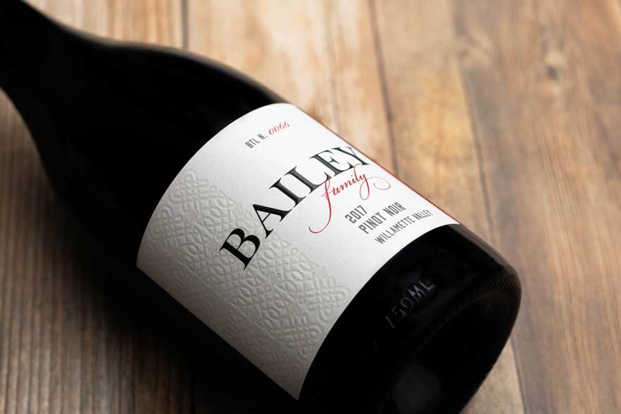 Bottle of 2017 Bailey Family Pinot noir Willamette Valley