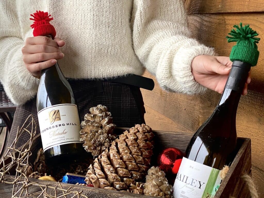 Willamette Valley Wineries, gift basket for the holidays with wine bottles 